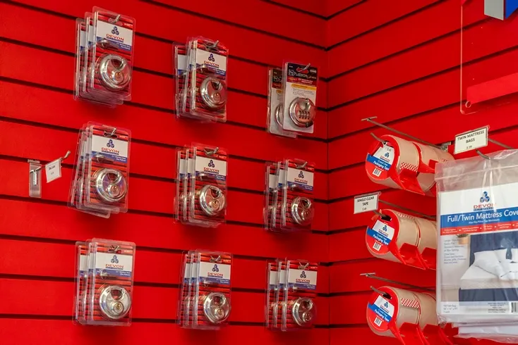 Moving and packing supplies including locks available at storage facility